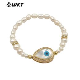 Bangles WTMPB048 WKT 2022 fine and good Natural Freshwater Pearl Bracelet Devil Eye with Zircon Bracelet for Women's gold plated