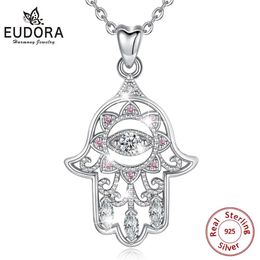 Pendants EUDORA 100% 925 Sterling Silver Hamsa Hand Pendant Necklace Good Luck Charm Fine Jewellery Girl Boy Birthday Surprise Gift D335