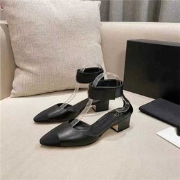 Designers design women's sandals Bao head thick heel matching color sandals early spring new fashion letter channel pointed head all casual style sandals