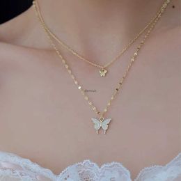 Pendant Necklaces Shiny Layeyed Crystal Rhinestone Micropaved Butterfly Neclace for Women Girls Korean Clavicle Chain Choker Necklaces Jewellery