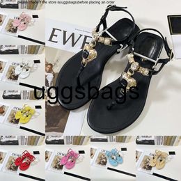 channel shoes 2024 Leather thong sandal Slippers interlocking letters C slides diamond pearl buckle sandals women waterfront slip on mule summer beach T strap sling