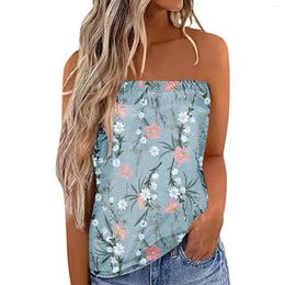 Women's Tanks Floral Printd Tube Top For Women 2024 Summer Y2k Streetwear Off Shoulder Sleeveless Tank T-Shirt Casual Beach Holiday Blouse