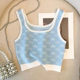 Women's Tanks Knitted Small Camisole Summer Bottomed Japanese High-end Sweet Girl Short Sleeveless Top