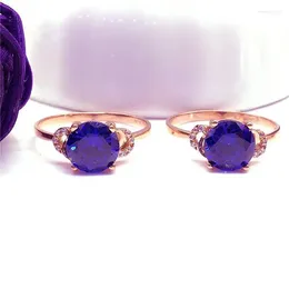 Cluster Rings Fashion Blue Gemstone For Women 585 Purple Gold Plated 14K Rose Exquisite Classic Luxury Engagement Jewellery