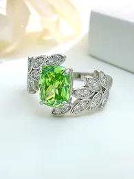 Cluster Rings Light Luxury Leaf Apple Green 925 Sterling Silver Fresh Ring Set With High Carbon Diamonds Unique Design Wedding Jewelry