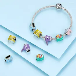 Loose Gemstones WOSTU Silver Enamel Charm 925 Sterling Kitchen Series Colourful Bead Pendant Fit Original Bracelet Necklace Jewellery Making