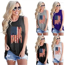 Women's Tanks 2024 Summer Fashion Flag Print Retro Trend Crew-neck Tank Top Independence Day Tops