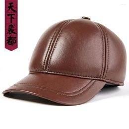 Ball Caps Men's Genuine Sheepskin Leather Baseball Adjustable High Quality Real Lamb Hat Protect Ear Thick Warm Winter