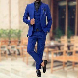 Men's Suits Royal Blue Blazer Customised Single Breasted Peaked Lapel Evening Party Elegant 3 Piece Jacket Pants Vest Slim Fit Ropa Hombre