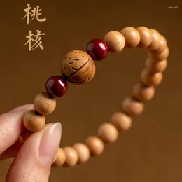 Strand Peach Blossom Vermilion Sand Year Bracelet Men's And Women's Primordial Wooden Buddha Bead Ethnic Style