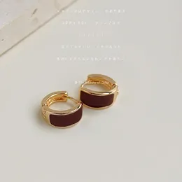 Stud Earrings Vintage Hong Kong Style Wine Red With 14K Gold Plating And Geometric Round Shape For Women