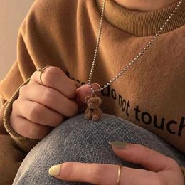 Pendant Necklaces Cute Plush Bear Pendant Necklace for Girls Women Korean Fashion Bear Long Sweater Neck Chain Necklaces Collar Jewelry
