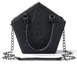 Shoulder Bags JIEROTYX Pentagram Punk Darkness Gothic Star Handbag Women Girl Black PU Soft Leather Bag With Chain High Quality320C