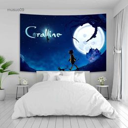 Tapestries 90150cm Anime Coraline Tapestry Or Banner Bohemia Wall Hanging Decoration Aesthetic Room Decor Headboards Home Bedroom Cloth
