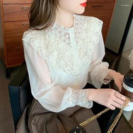 Women's Blouses Ladies French Fashion Casual Lace Shirts Blouse Women Tops Woman Button Up Shirt Female Girls Long Sleeve Py8213