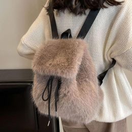 School Bags Retro Plush Fashion College Style Backpack For Women's Autumn Winter Faux Fur Students Commute Class Back Bag