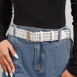 Belts Gothic Punk Style Rivet Studded Belt Women Fashion Hollow Stars Hole Leather Strap Double Row Pin Buckle Jeans Pants Waistband