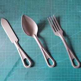 Camp Kitchen TA2 Pure Titanium / Stainless Steel Camping Tableware Set Knife Fork Spoon Dinnerware Cutlery 3-Piece for Outdoor Travel Picnic YQ240123