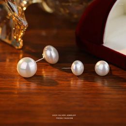 Stud Earrings Elegant S925 Silver For Women Vintage Inlaid Pearl Anniversary Gift Party Jewelry Korean