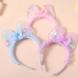 Hair Accessories Kids Lace Net Yarn Bow Headband Sweet And Cute Children's Hairband Sequin Crown Princess Headwear Girls Birthday Accessory