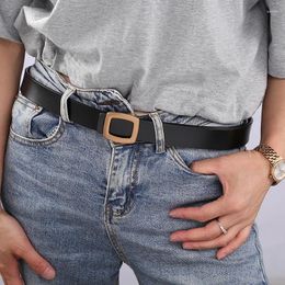 Belts Luxury For Women Genuine Leather Designer Jeans Belt Female Waistband Fashion Square Metal Buckle Lady Black