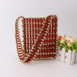 Evening Bags Ins High Quality Customised Beaded Woven Women's Shoulder Bag Fashionable Red Gold Spliced Handbags For Women Unique Design