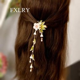 Jewelry FXLRY Original Handmade Natural Freshwater Pearl Sweet Long Fringe Hair Pin Headpiece