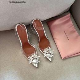 Amina muaddi Pvc Crystal-embellished Clear Begum Shoes Transluent Pumps Spool Heels Sandals for Women Luxurys Designers Dress Shoe Evening Heeled Factory Footwear