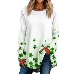 Women's T Shirts Clover Leaves Shirt Shamrock T-shirt Plant Lover Tees St Patrick's Day Gift Ireland Long Sleeve Loose Clovers