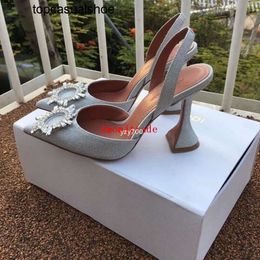 Amina muaddi Woman Slingback Begum Embellished Pumps Satin Crystal Bling Wedding Shoes Axa