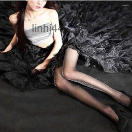 Socks Hosiery Women Sexy Sparkling Stockings Crystal Silk Transparent Women's Pantyhose Spring Summer Thin Pearly Shiny Stocking Tights XZCB