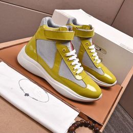 Famous Design Brands America Cup High-top Sneakers Shoes Men Rubber Sole Patent Leather Jogging Walking Technical Fabric Outdoor Trainers Casual Shoe EU38-46 box