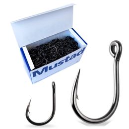 20PCS Mustad 10827 Sea Fishing Hoodlum 4X Live Bait Hook Black Nickel circle jig head Heavy Saltwater hamecons fish 240119