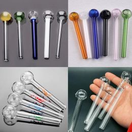 Colourful Glass Pipes Oil Burner for Hookah Bong Random Colour Smoking Handle Pipe Curved Mini Tobacco Dab Rig Smoking Accessories ZZ