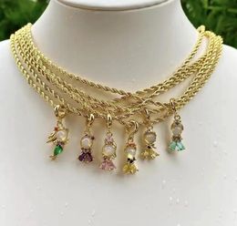 Necklaces 5Pcs Popular Cartoon Girl Full Zircon Princess Pendant Necklace 18k Gold Plated Gold Twist Chain Necklace Accessories Gift