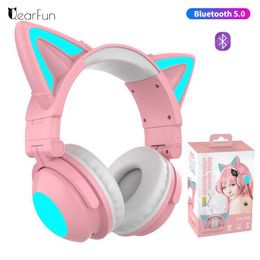 Headsets Cute Wireless Headphones Bluetooth RGB Girls Kid Gift Headset Stereo with Microphone Music Control light Cat Ear Gaming Earphone J240123