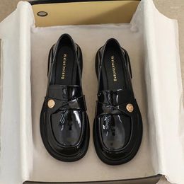 Dress Shoes 2024 Spring And Autumn Women's Black Leather British Style Metal Low Heels Ladies Casual Loafers 41-43