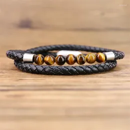 Strand Fashion Beads Leather Bracelet Men Classic Lava Stone Tiger Eye Beaded Multi Layer For Jewellery 2024 Gift