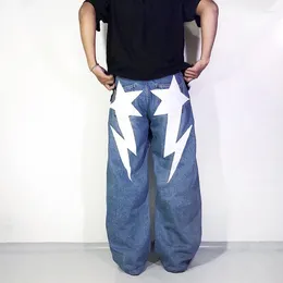 Men's Jeans Y2k Hip Hop Mens Punk Printed Pattern Harajuku Streetwear Straight Leg Vintage Gothic High Waist Slim Trousers