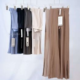 Lululemenly Flared Pants Long Ladies High Waist Slim Fit Belly Bell-bottom Trousers Shows Legs Yoga Fiess Solid LABAKU