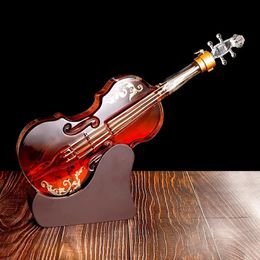 Glass Violin Decanter Mahogany Base Wine Savant Set Whiskey Glasses Bar Champagne Elegant Dispenser Gift y240119