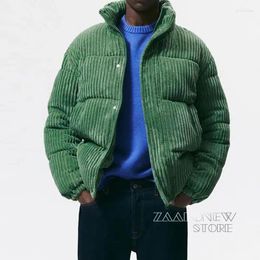 Men's Down ZAAHO 2024 Winter Men Fashion Green Corduroy Parka Coat Casual Pockets Warm Cotton Jacket Outwear Male