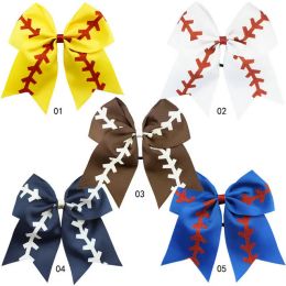 Cute 7inch 8inch Large Softball Team Baseball Cheer Bows Knot Hairbands Handmade Ribbon and Leather Hair Bow for Cheerleading Girls BJ