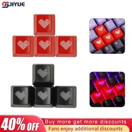 Keyboards Keyboards Red Shine Through Keycaps ABS Etched Shine-Through Pixel Heart Black Red Custom Mechanical Keyboards OEM Profile Double Shot YQ240123