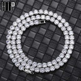 Pendant Necklaces Hip Hop Zircon Tennis Chain Necklace Iced Out 3MM 4MM 5MM Womens Necklaces 1 Row Choker Bling Crystal For Men Jewellery YQ240124