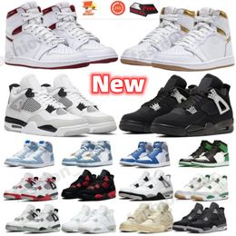 Metallic Gold 1S High 85 Metallic Burgundy Basketball Shoes 4S Military Blue 11S DMP 8S Playoffs True Blue Men Women Outdoor Sports Shoes Sneakers with box