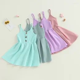 Girl Dresses Toddler Baby Spaghetti Strap Dress Summer A-Line Princess Kids Lovely Sweet Cotton Casual Sleeveless Outwear