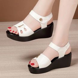 Dress Shoes Small Size 32-43 Open Head Casual Medium Heels Wedges Sandals Women 2024 Summer Platform For Office Beach Mother