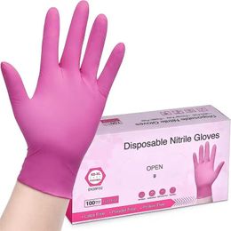 Pink Nitrile Gloves Disposable 100Pack Latex Powder Free Food Grade Vinyl for Home Cooking Cleaning Eyebrow Tattoo 240108 240118