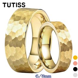 Bands TUTISS 6/8mm Cool Black Hammer Ring Men Women Tungsten Engagement Wedding Band Pipe Cut Comfortable Fit